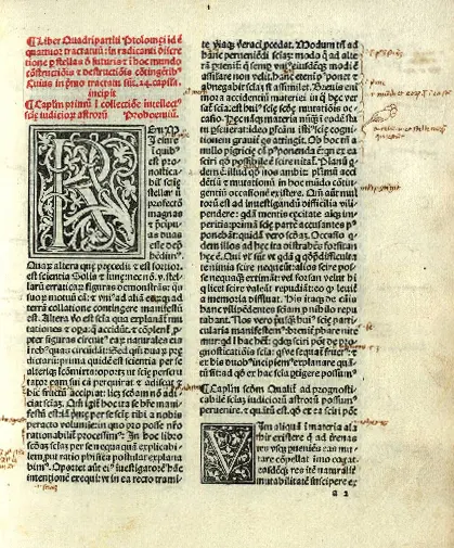 Quadritpartitum-15th century Latin reproduction of the first edition of the Tetrabiblos, translated by Plato of Tivoli Published in Venice, Erhard Ratdolt, 1484