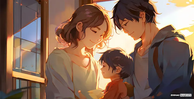 nurturing woman with family