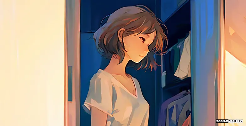 trying clothes in front of the closet